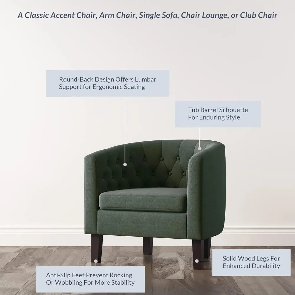 Elegant Linen Accent Chair with Sturdy Legs and Tufted Design