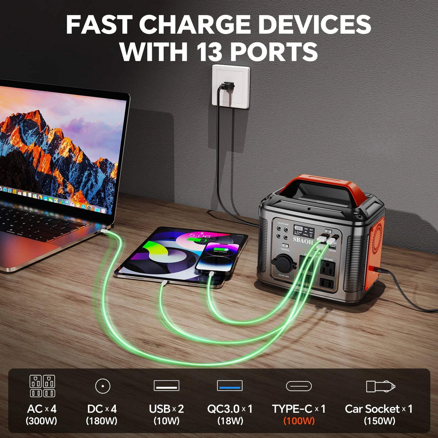 300W Portable Power Station Solar Generator for Camping and Outages