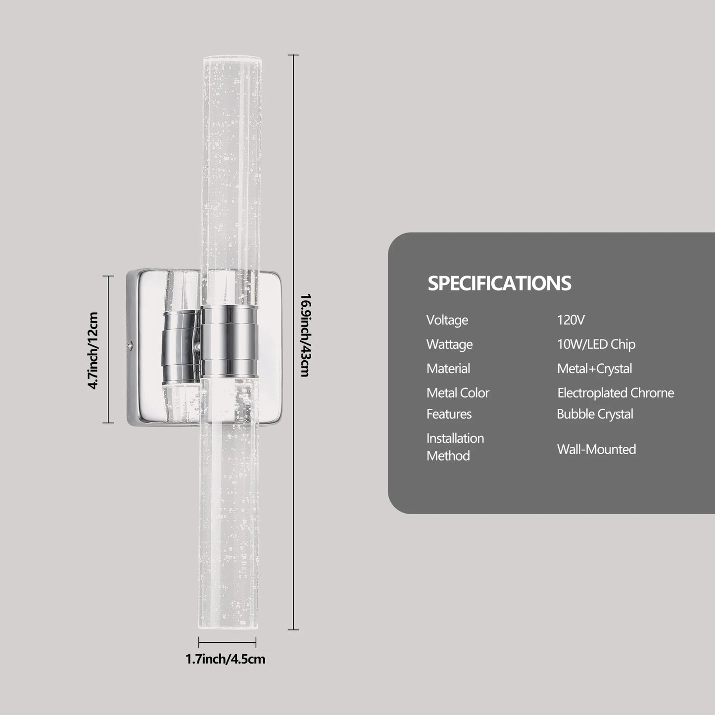 Crystal Wall Lamp 2-Light Modern Chrome Finish with Bubble Design