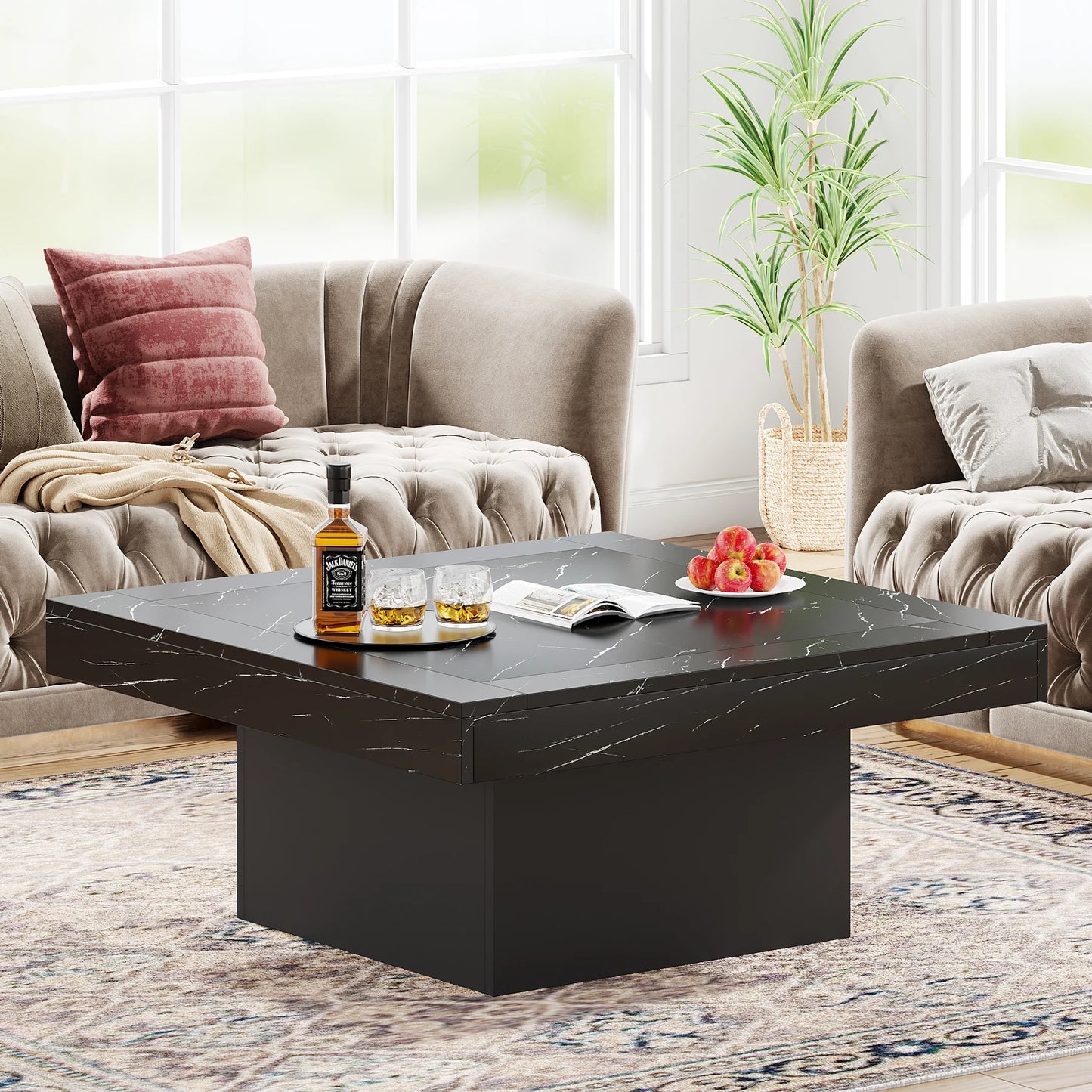 Tribesigns Square LED Coffee Table in Grey and White Finish