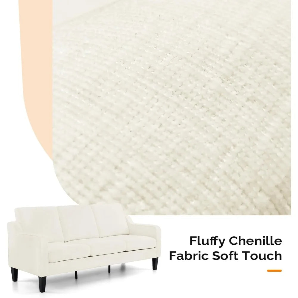 Comfy 71 Inch Mid Century Modern 3 Seater Sofa in Creamy White