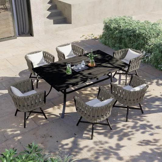 7-Piece Outdoor Dining Set with Swivel Wicker Chairs and Table