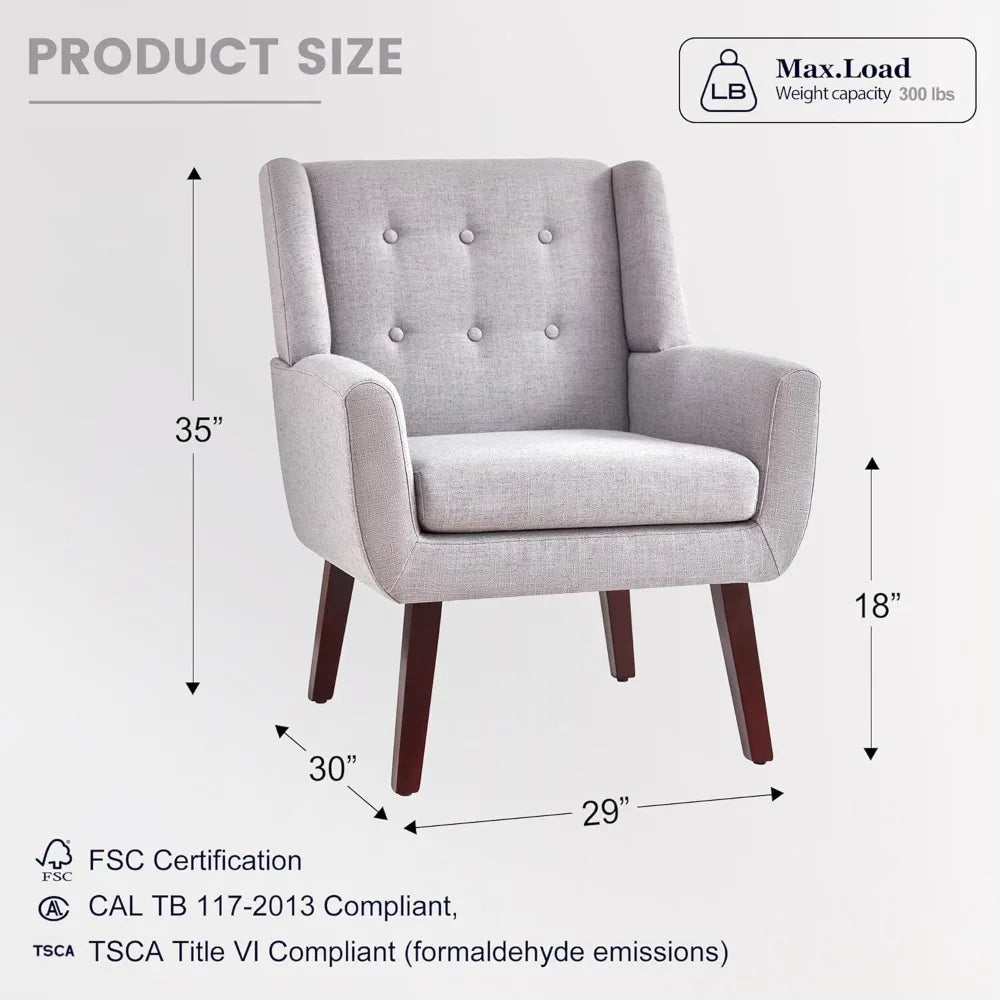 Button Tufted Accent Chairs Set of 2 Mid Century Modern Style
