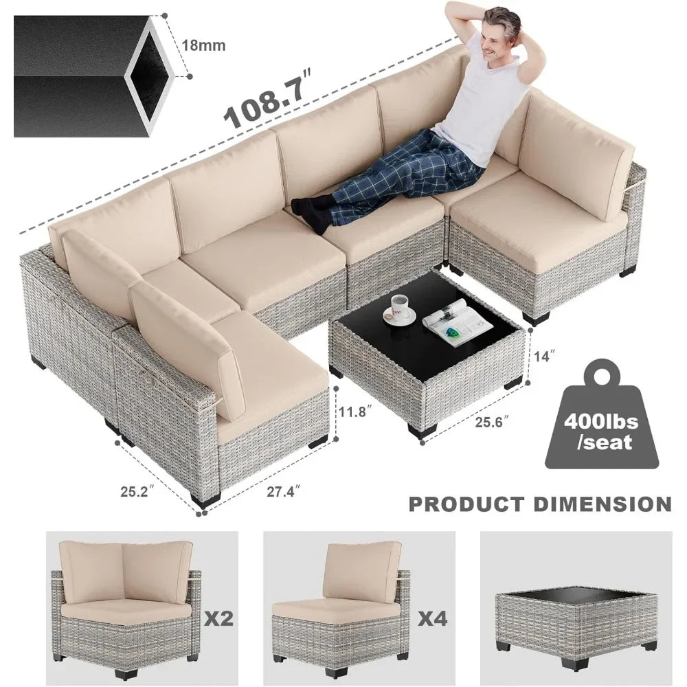 7-Piece Outdoor Sectional Patio Furniture Set with Thick Cushions