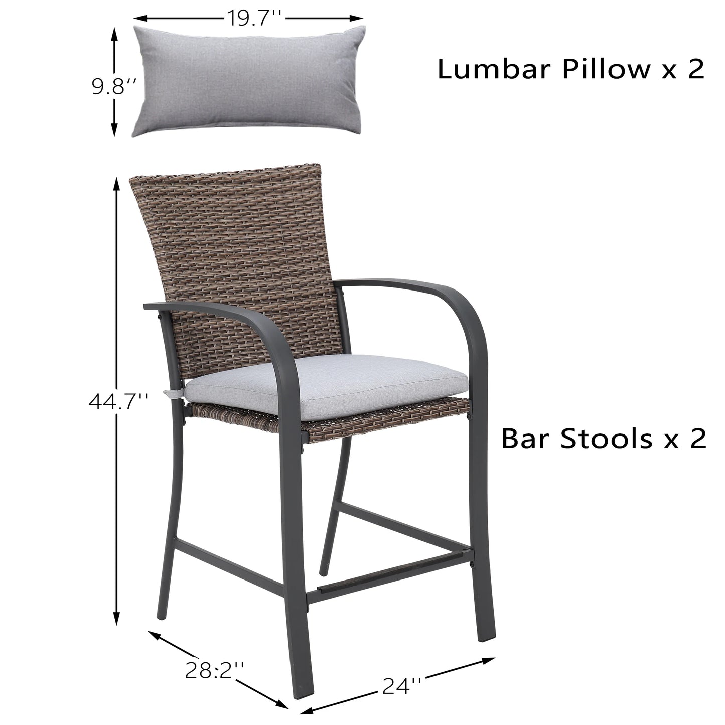 Naga Bahna 2pcs Rattan Wicker Patio Bar Chair Set with Cushions