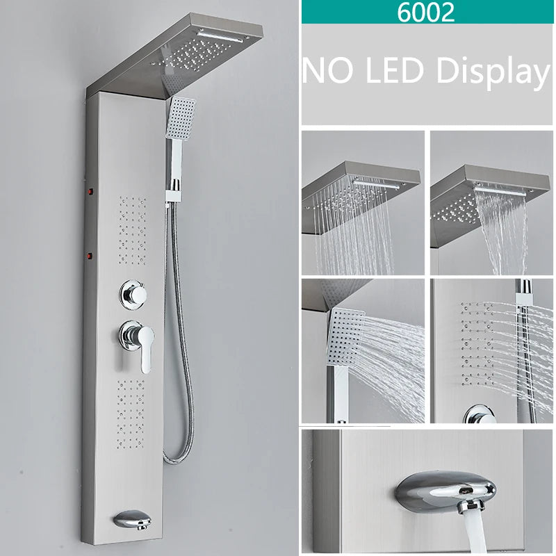 LED Shower Panel Matte Black Rainfall System with Massage Jets