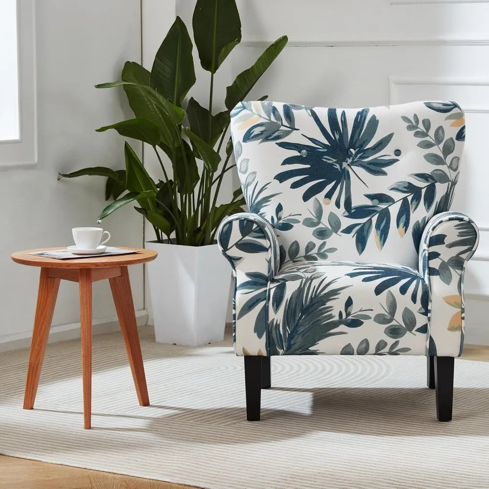 Mid Century Modern Wingback Arm Chair with Wood Legs