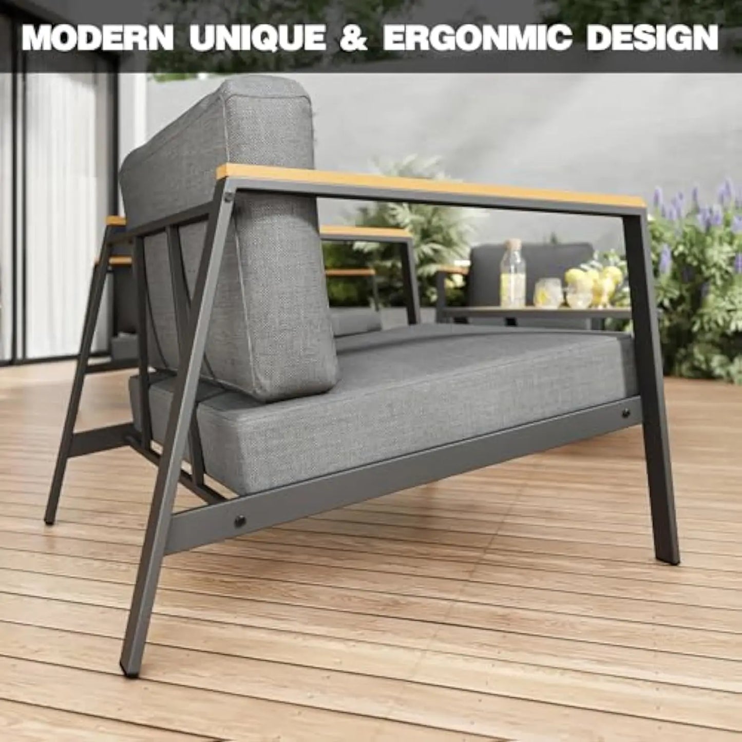 4 Piece Aluminum Outdoor Patio Furniture Set with Cushions
