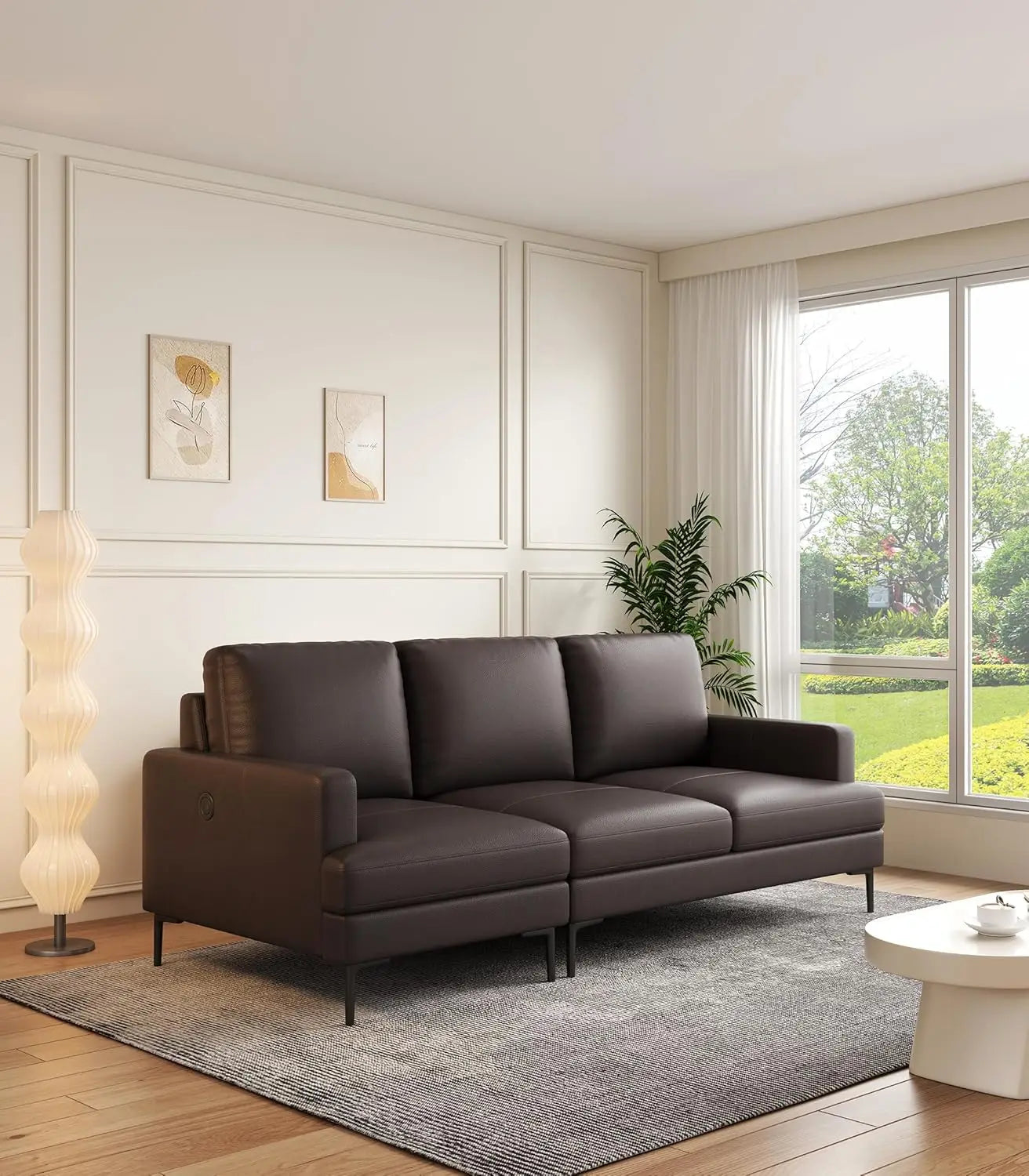 Luxury Leather Contemporary Sofa with USB Charger for Living Room