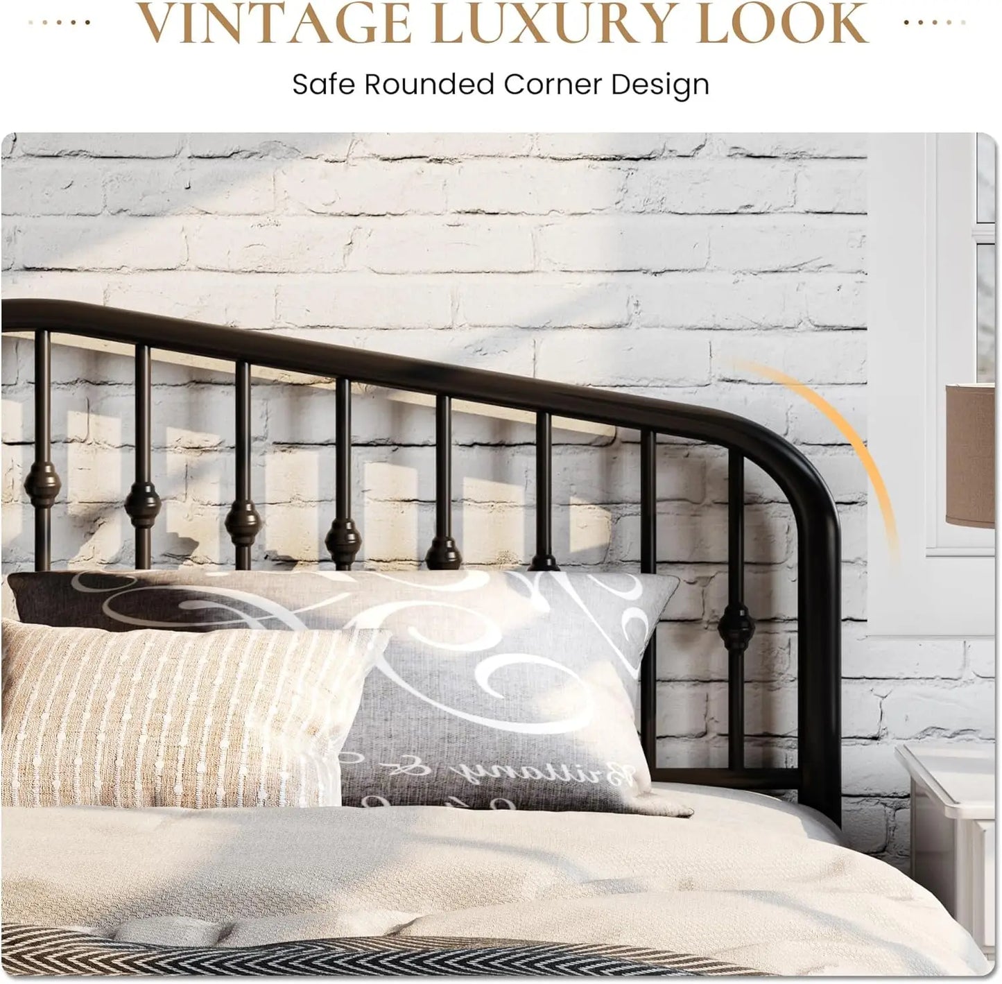 Queen Size Metal Platform Bed Frame with Victorian Wrought Iron