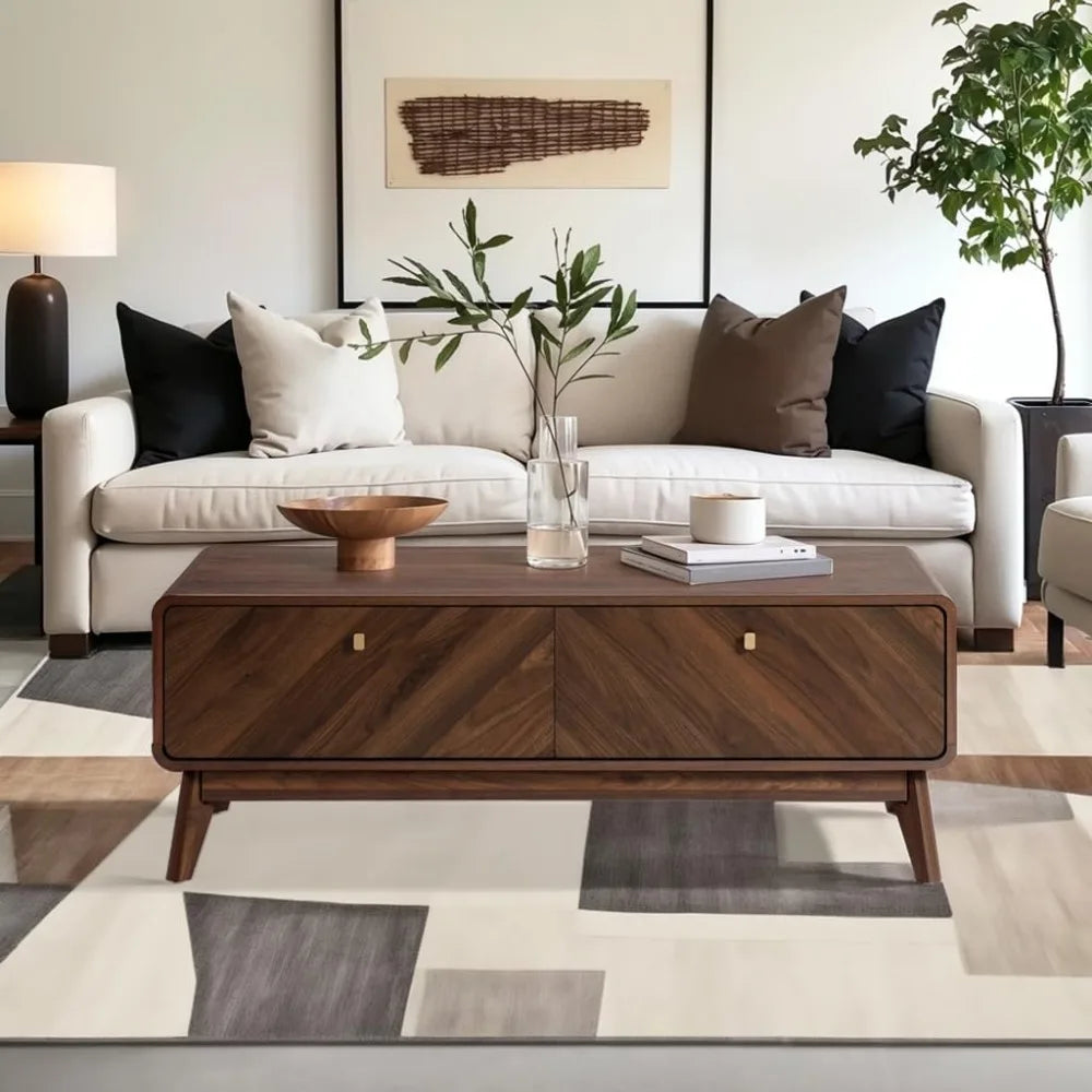 LuxenHome 47 Inch Mid Century Modern Coffee Table with Storage