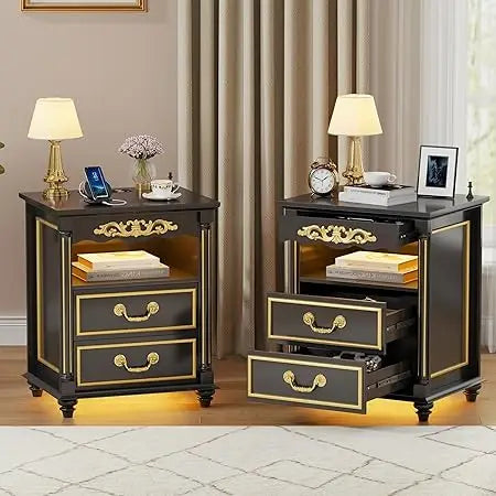 Set of 2 Nightstands with Gun Drawer and USB Charging Ports
