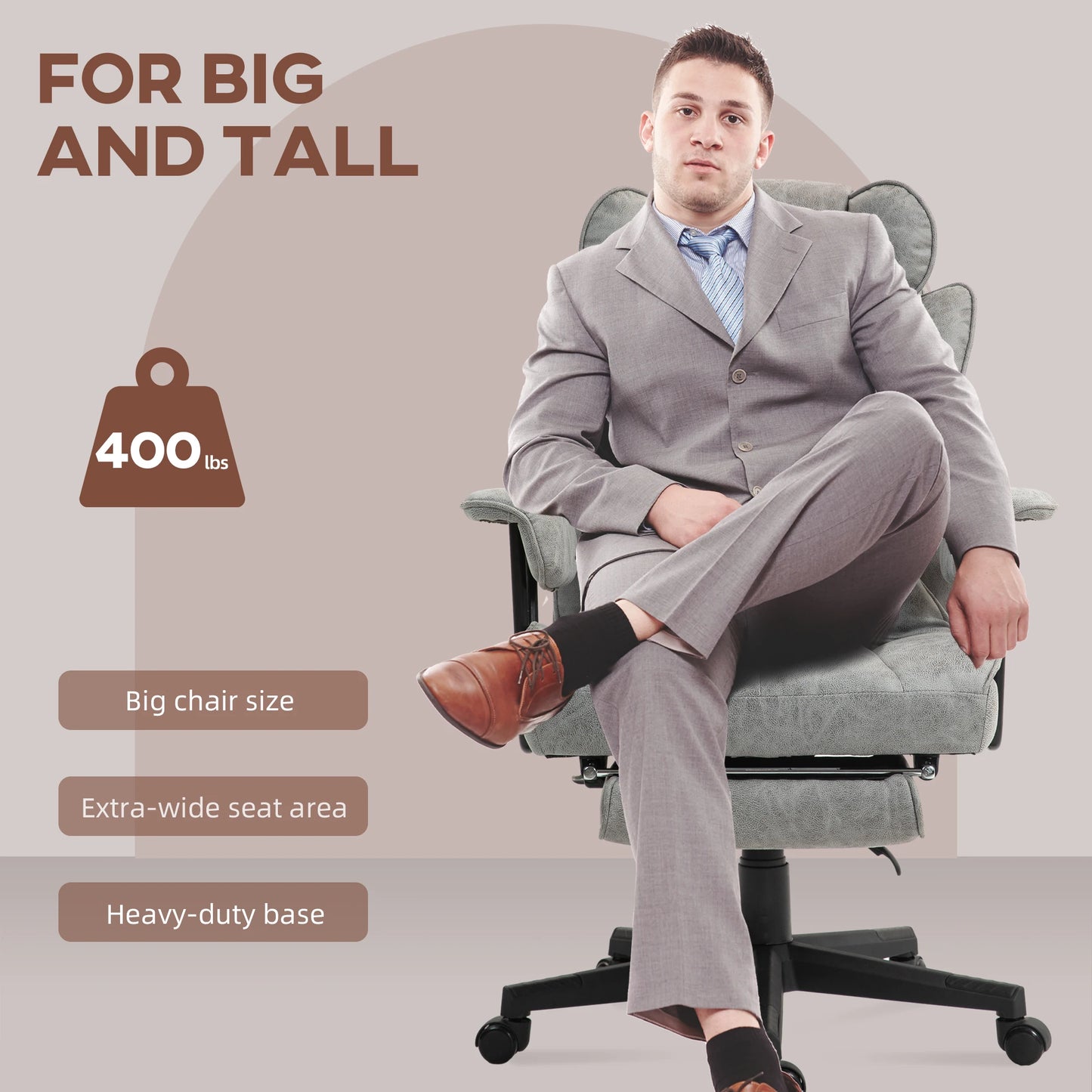 Homcom 400Lbs Big And Tall Office Chair With Foot Rest Gray