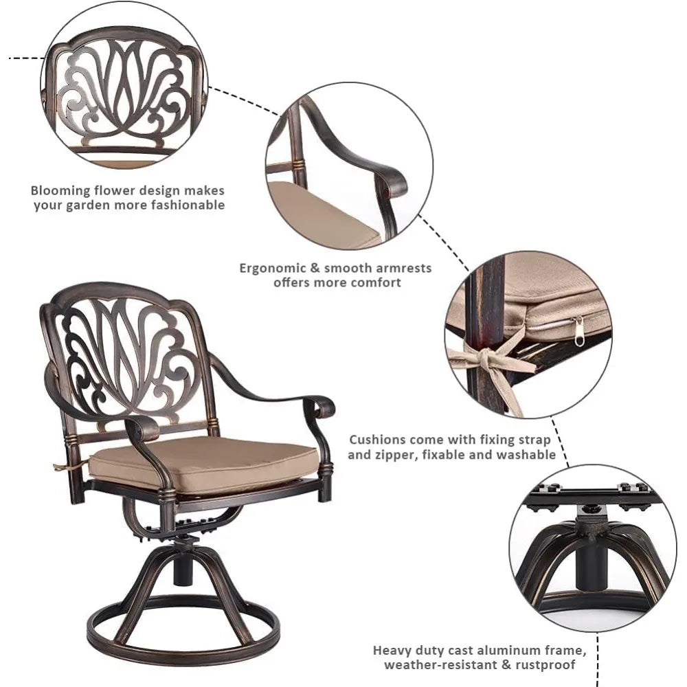 3 Piece Outdoor Bistro Set with Swivel Chairs and Table