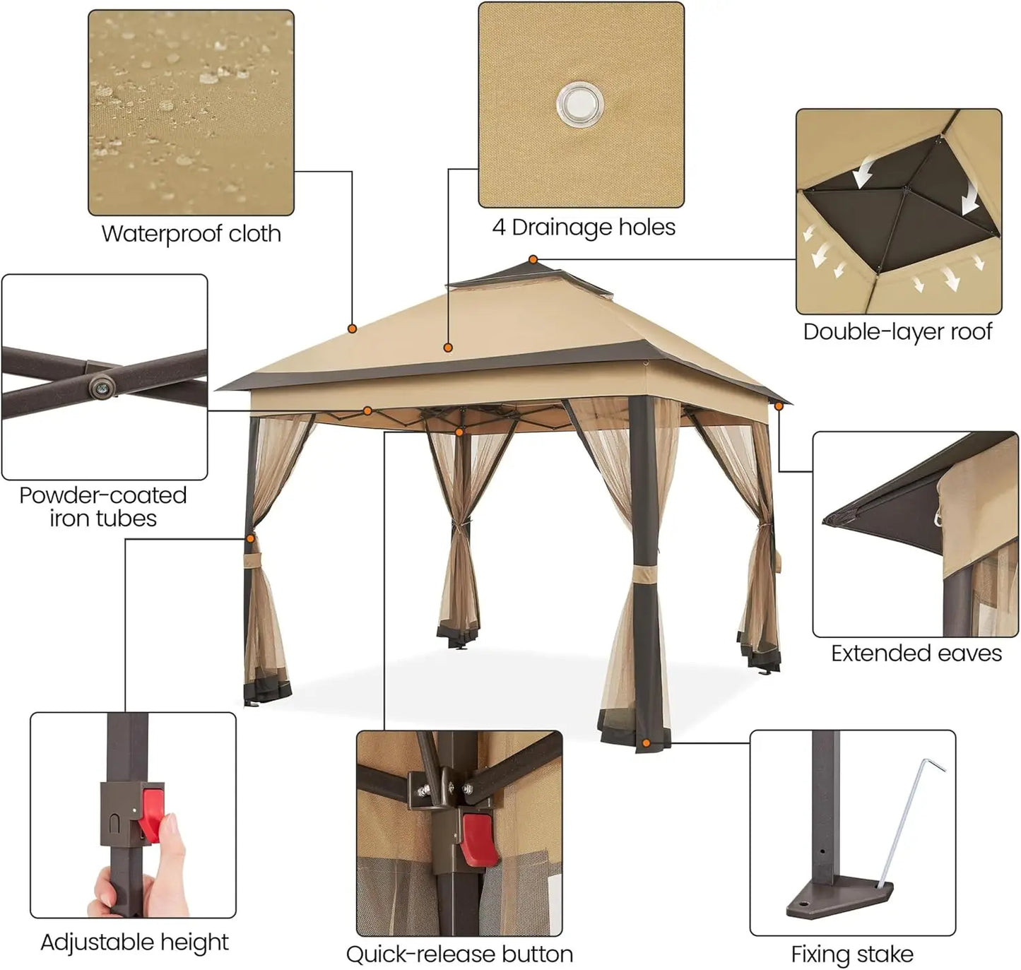 11x11 Pop Up Gazebo Instant Canopy Tent with Sandbags and Netting