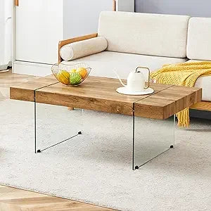 Modern White Rectangle Glass Coffee Table with Storage 43 Inches