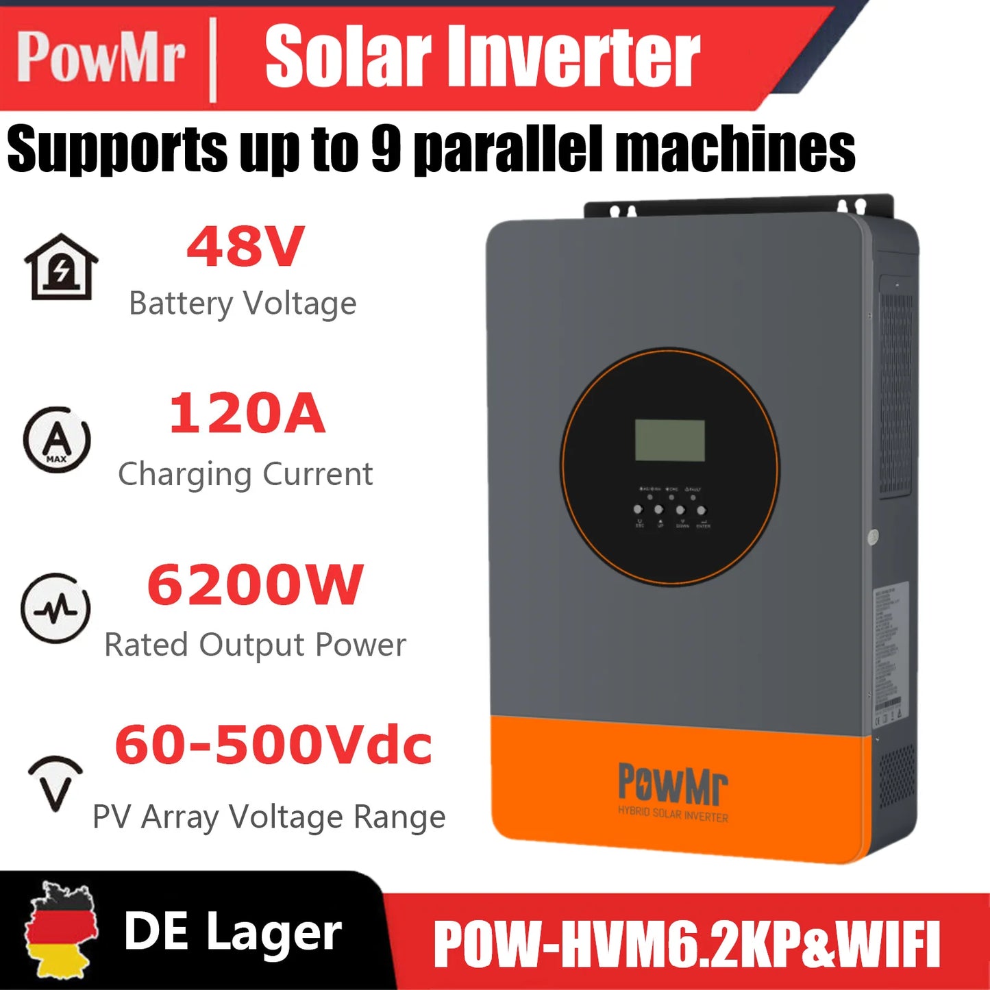 PowMr 6200W 48V Hybrid Solar Inverter Charger Dual Output