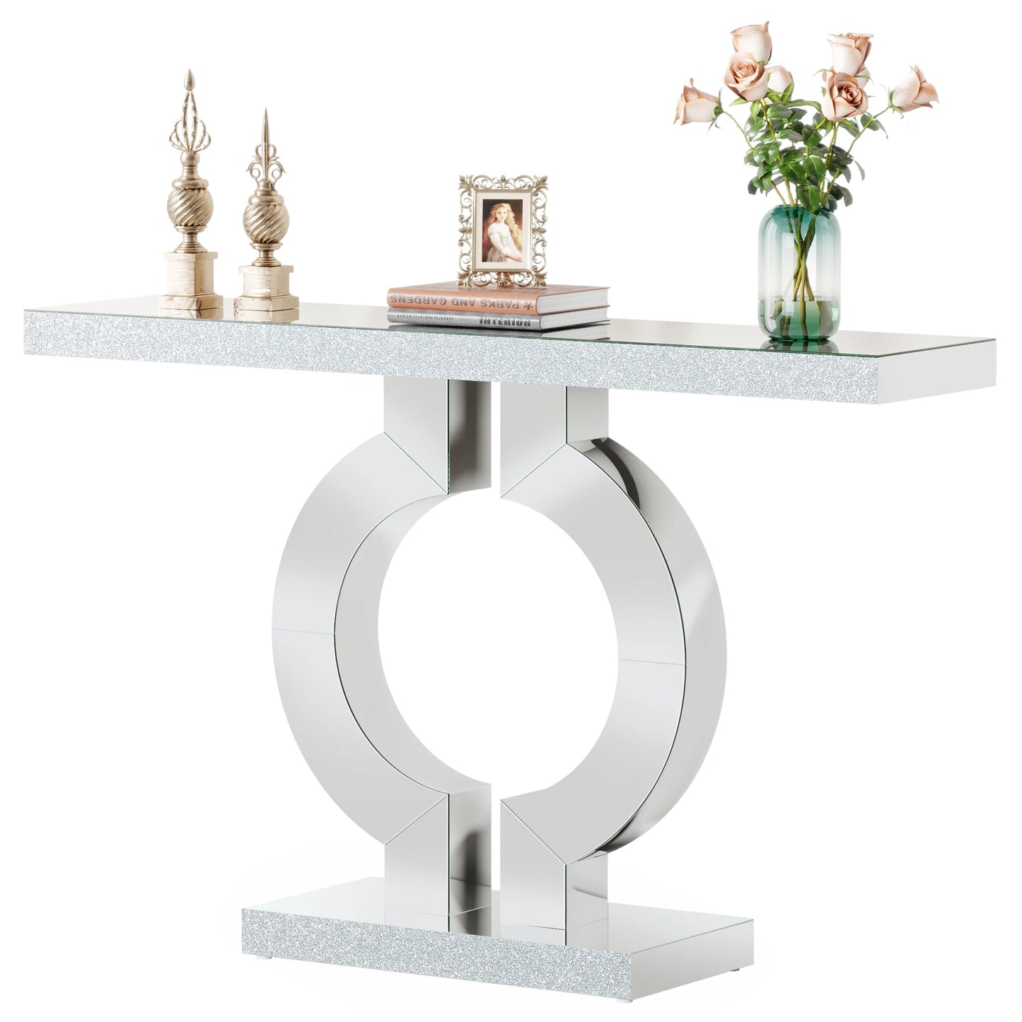 Tribesigns 43 Inch Mirrored Console Table with O Shaped Base