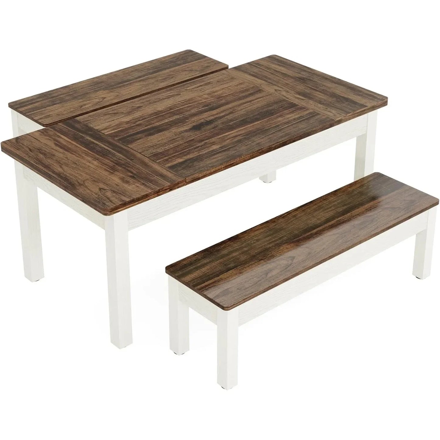 Farmhouse Wooden Dining Table Set for 4 to 6 with Benches