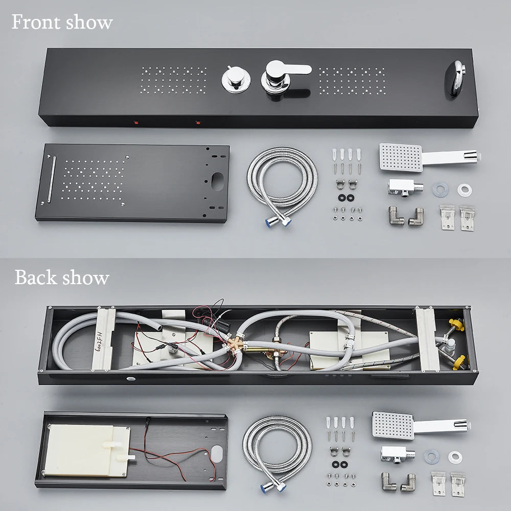 LED Shower Panel Matte Black Rainfall System with Massage Jets