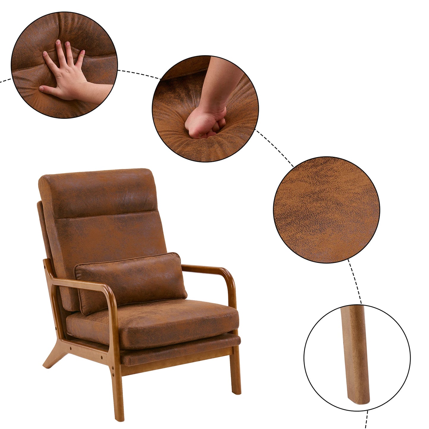 High Back Solid Wood Armrest Leisure Chair in Orange Cloth