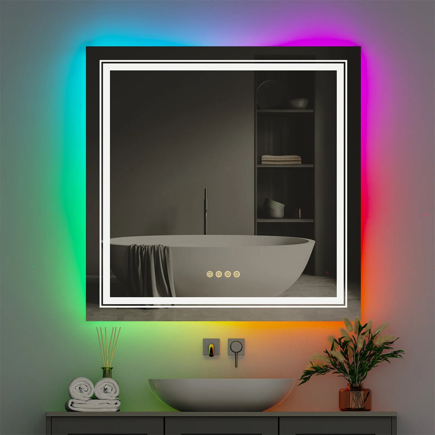 Large RGB Color Changing Backlit Bathroom Vanity Mirror