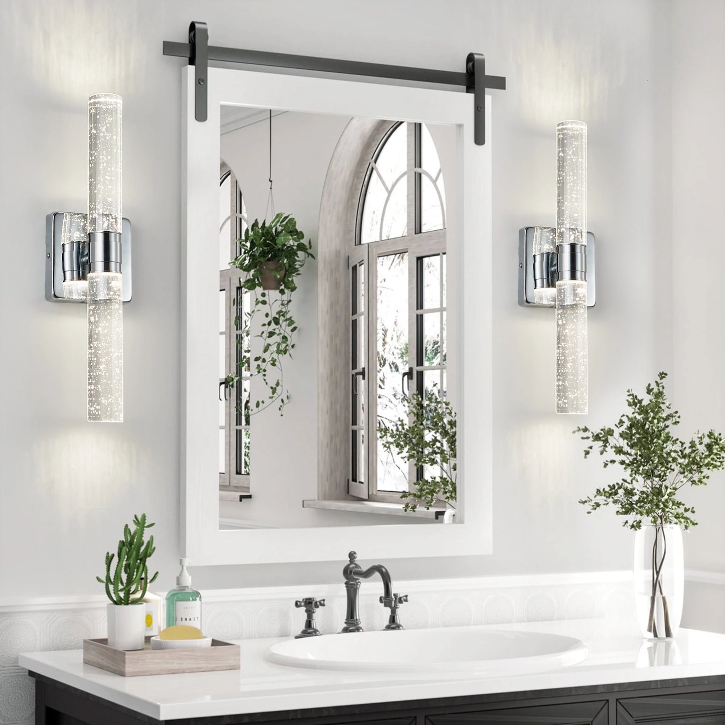 Crystal Wall Lamp 2-Light Modern Chrome Finish with Bubble Design