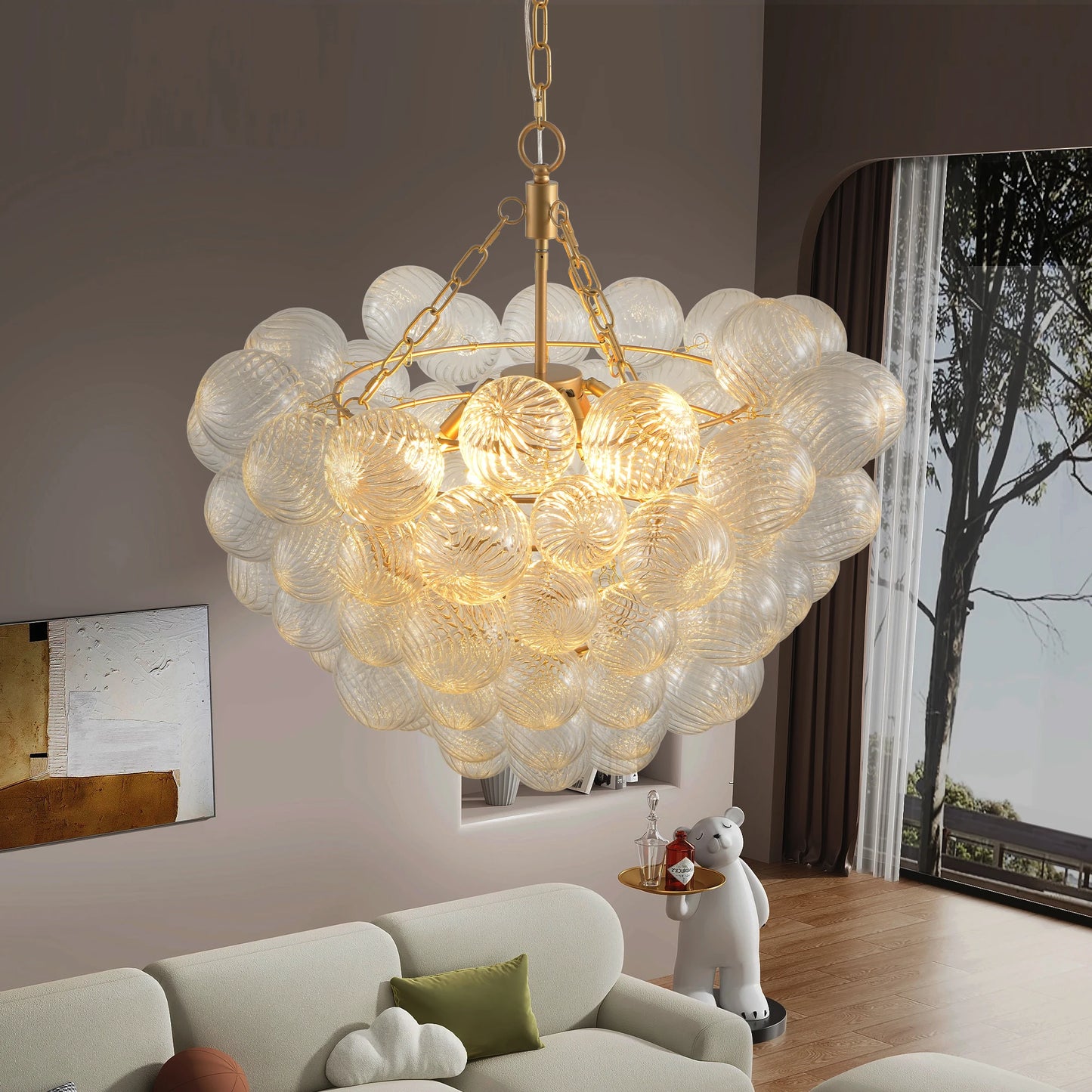 23.6 Inch Gold Pendant Light Chandelier with Clear Glass Shade