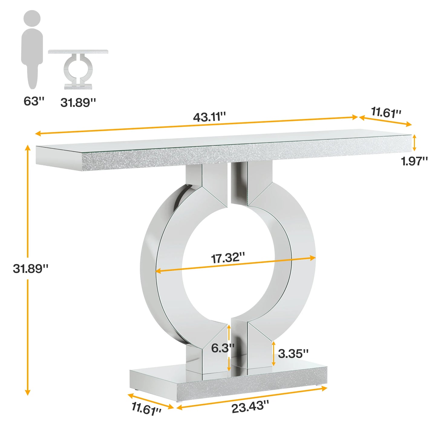 Tribesigns 43 Inch Mirrored Console Table with O Shaped Base