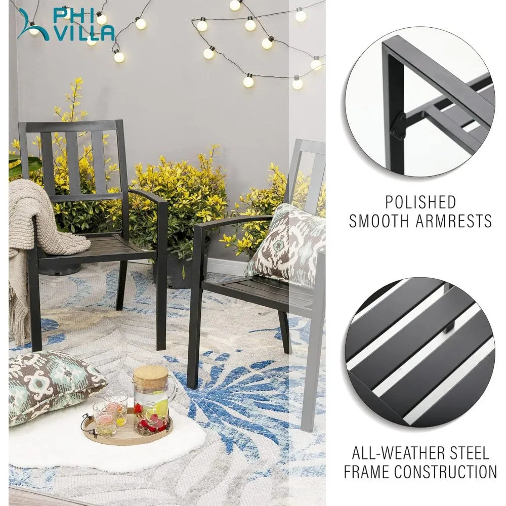 5 Piece Outdoor Dining Set for 4 with Stacking Wrought Iron Chairs