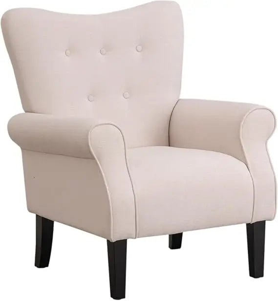 Mid Century Modern Wingback Arm Chair with Wood Legs