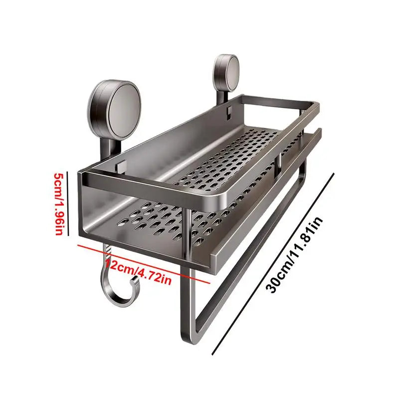 Rustproof Wall Mount Shower Caddy with Suction Cups and Hooks