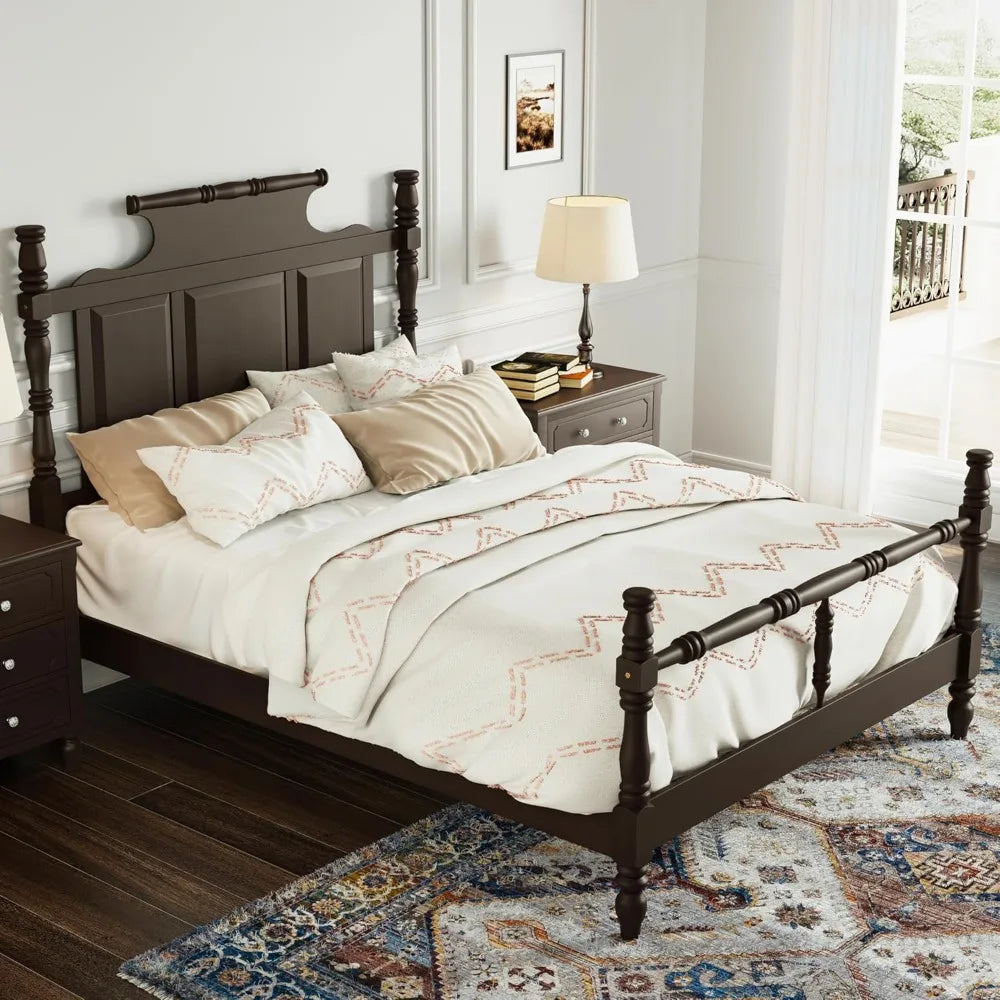 Softsea King Size Platform Bed with Crown Headboard and Storage