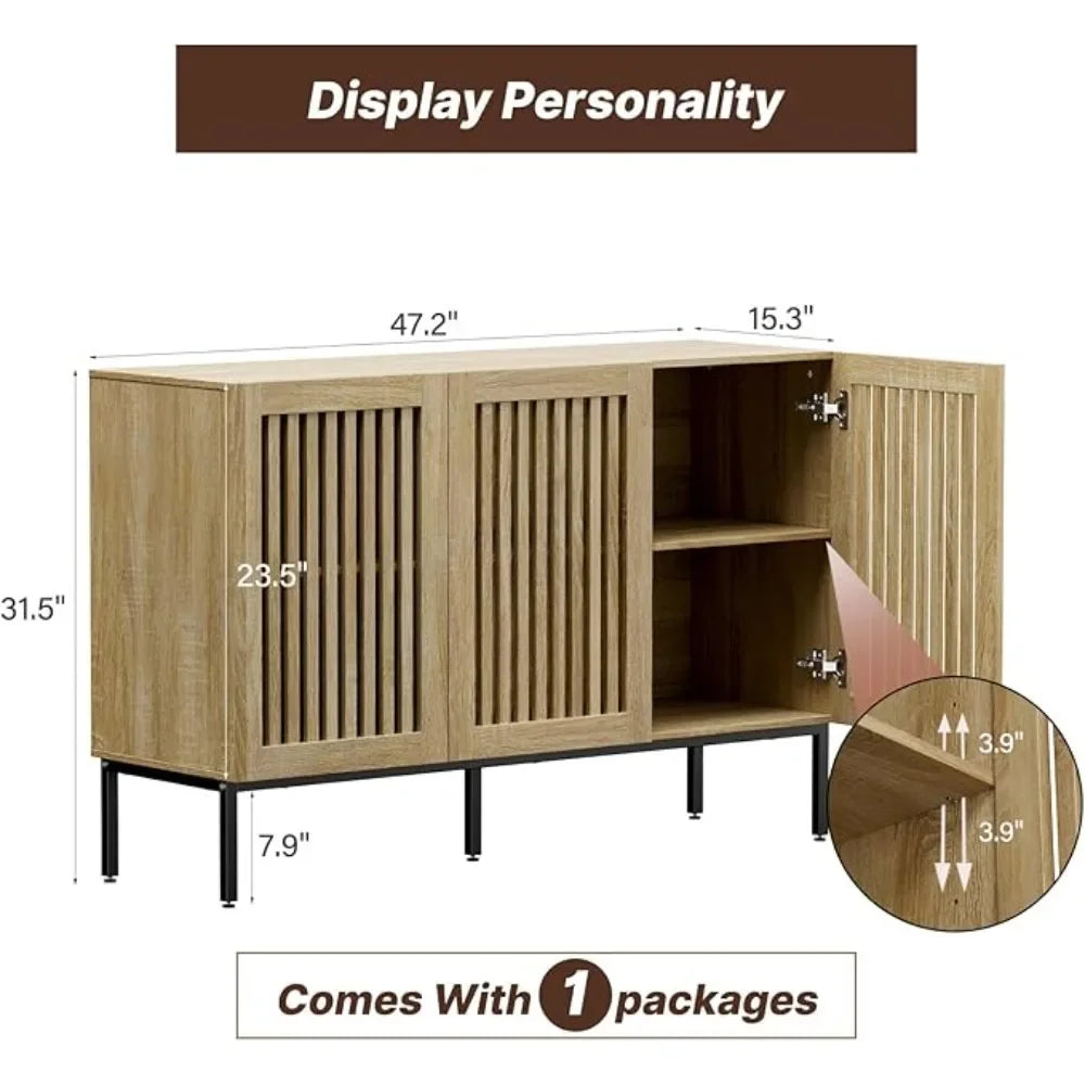 Farmhouse Console Table with Storage and Adjustable Shelves