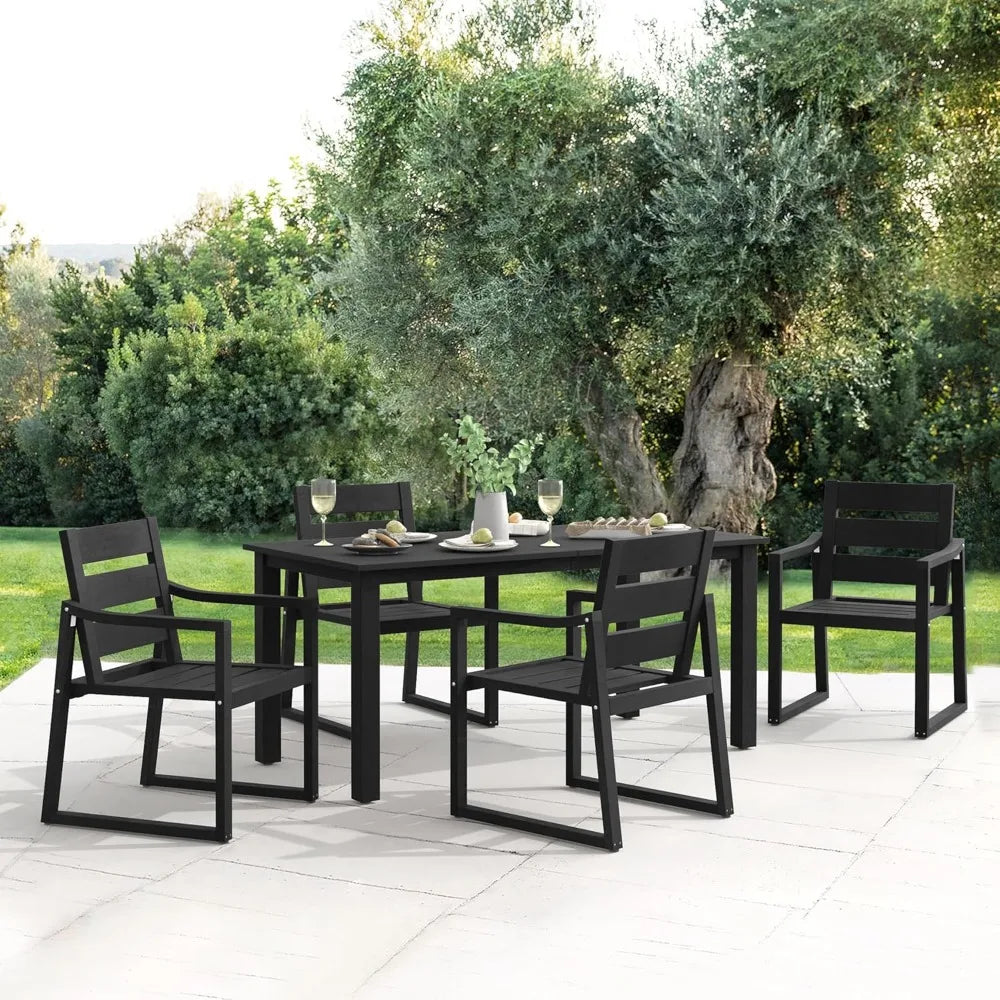 Black 5-Piece Patio Table and Chairs Set for Outdoor Dining