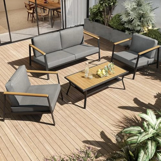 4 Piece Aluminum Outdoor Patio Furniture Set with Cushions