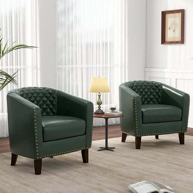 Faux Leather Barrel Accent Chairs Set of 4 Comfy Modern Design