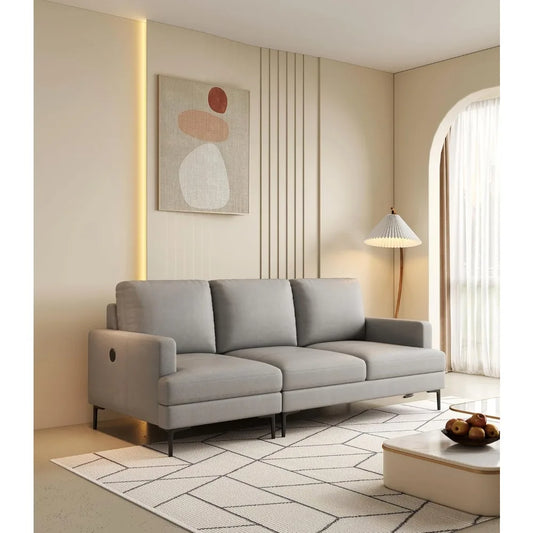 Luxury Leather Contemporary Sofa with USB Charger for Living Room