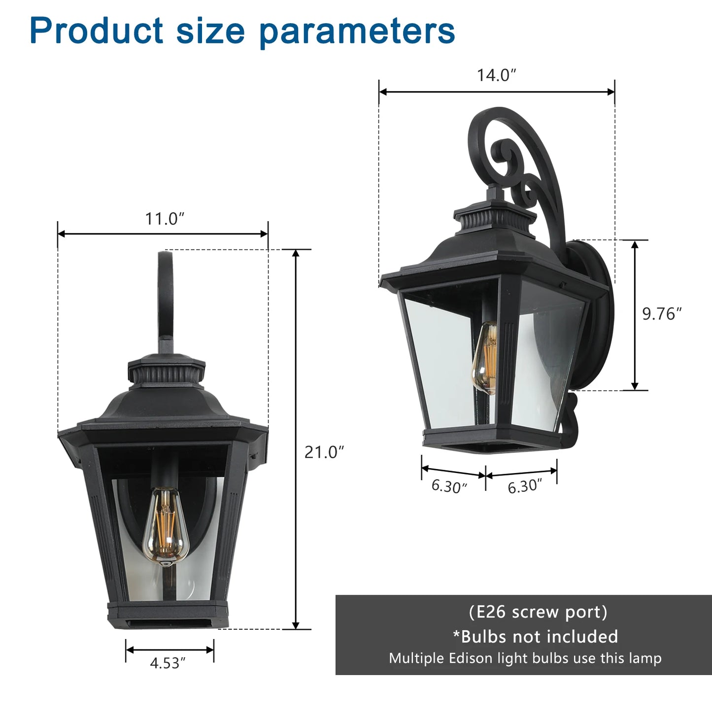 Outdoor Black Vintage Wall Lantern with Clear Glass Panels