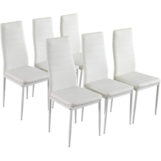 White Leather Dining Chair Set of 6 with Curved Back Support