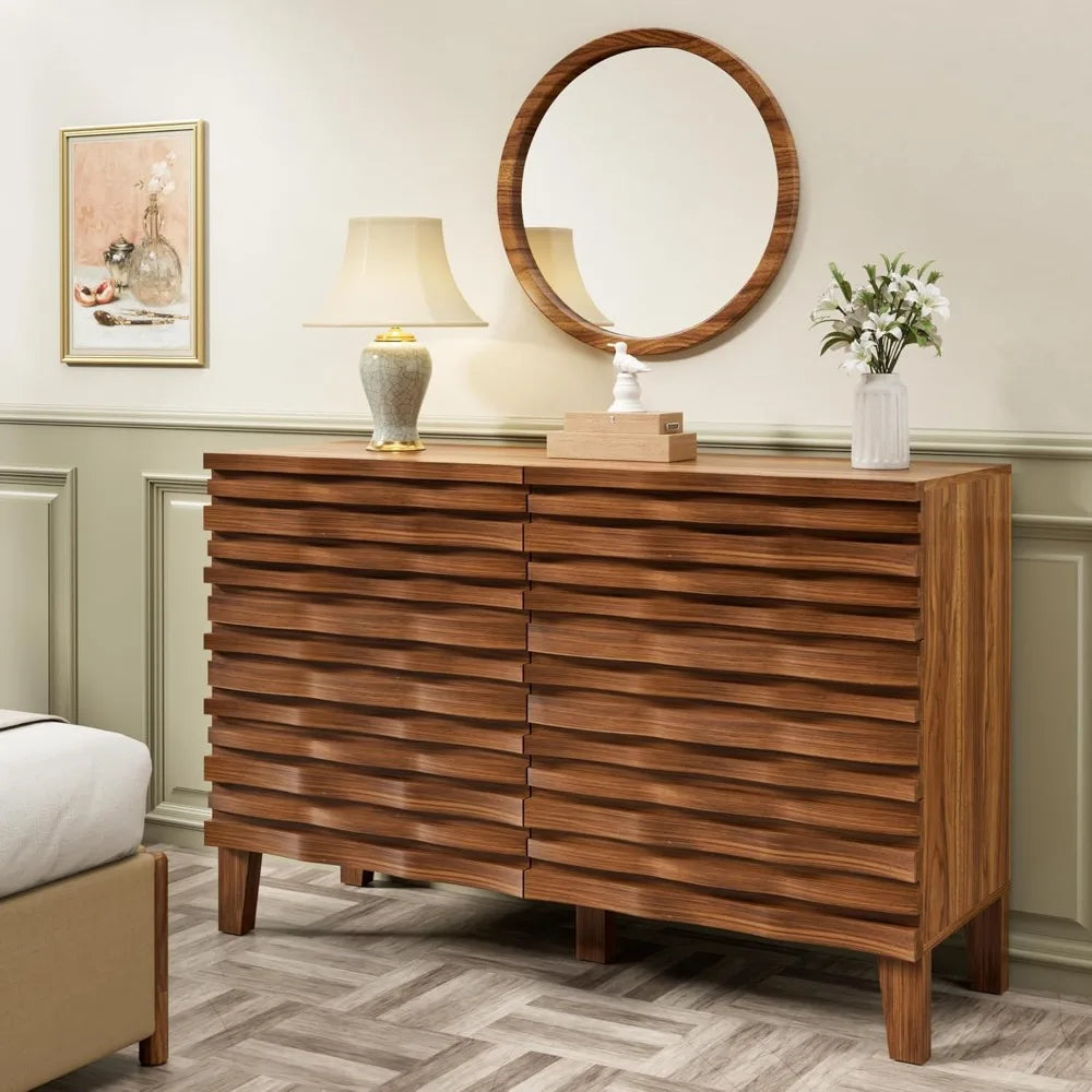 Mid Century Modern Solid Wood 6 Drawer Dresser for Bedroom