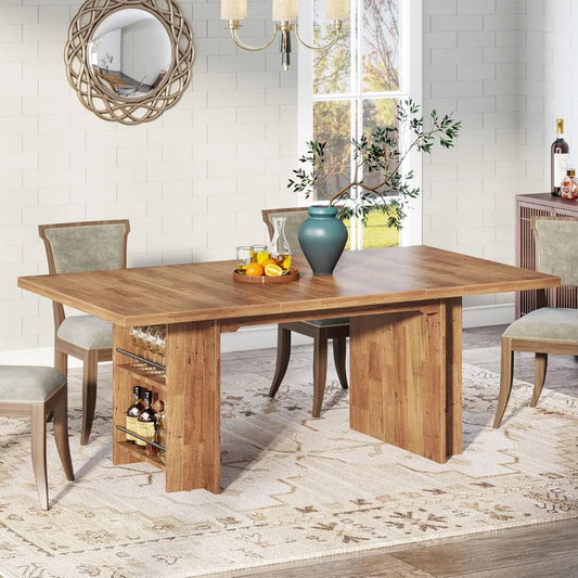 Farmhouse Dining Table for 6 to 8 with Storage and Shelves