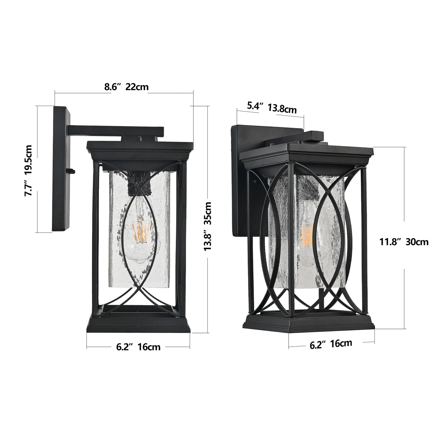 Black Outdoor Wall Lantern with Crackled Glass and E26 Base