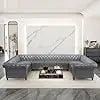 U Shaped Velvet Chesterfield Sofa 9 Seater with Rolled Armrest