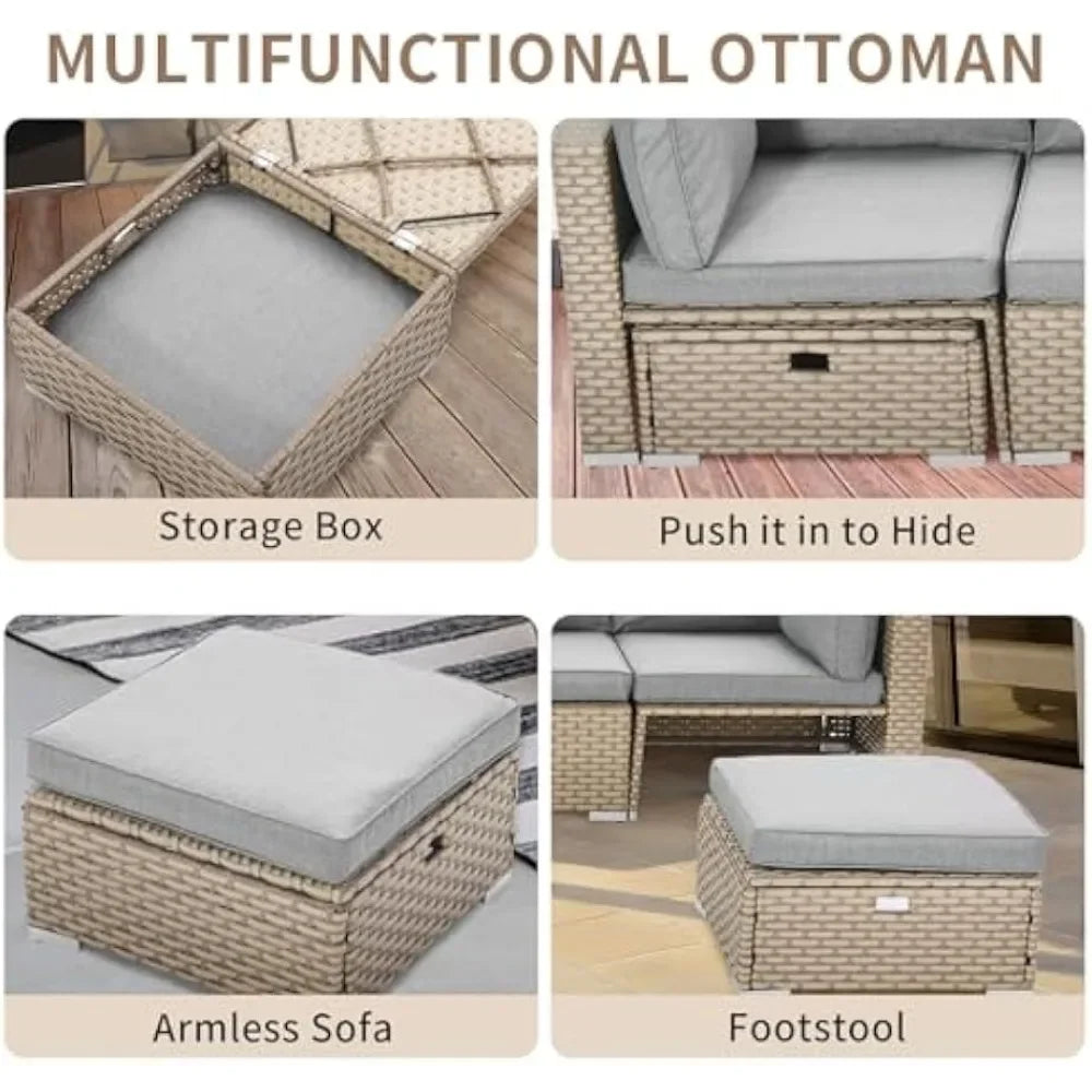 7 Piece Boho Wicker Patio Furniture Set for Outdoor Conversation