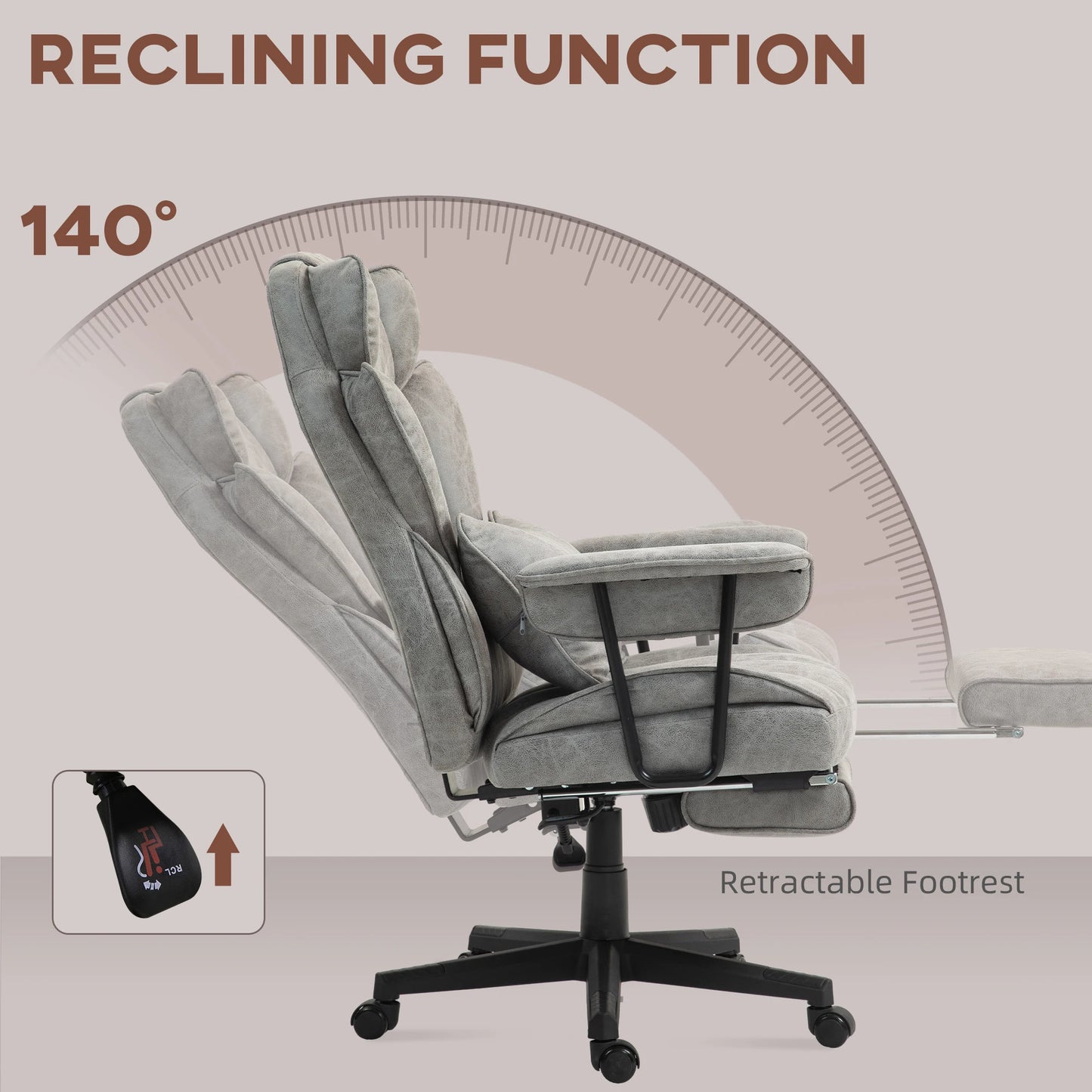 Homcom 400Lbs Big And Tall Office Chair With Foot Rest Gray