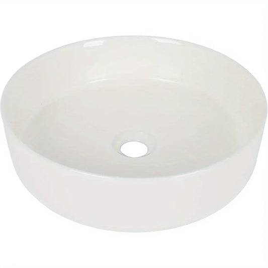 White Ceramic Round Bathroom Sink 16 Inch Countertop Basin