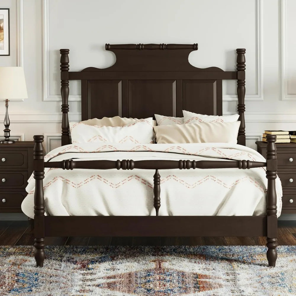 Softsea King Size Platform Bed with Crown Headboard and Storage
