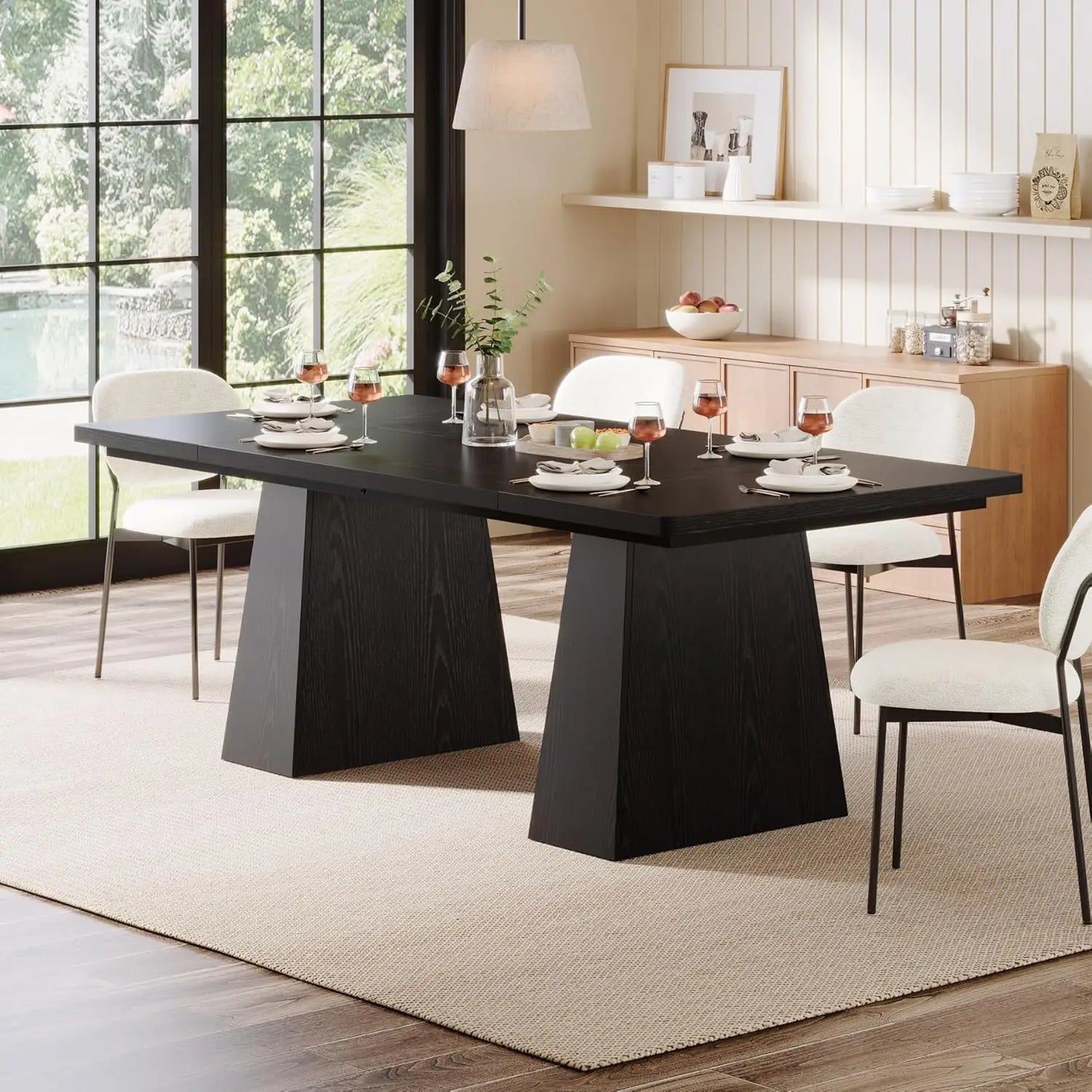 Modern 63 Inch Black Dining Table for 4 to 6 People