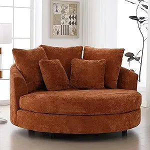 Oversized Round Barrel Chair with Ottoman for Living Room